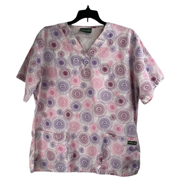 Women's UA Scrubs Spirograph Pattern Pinks Purples Size Small Check Measurements - Picture 1 of 6